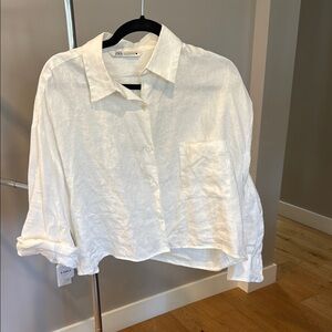 Zara Cream Linen Cropped Shirt